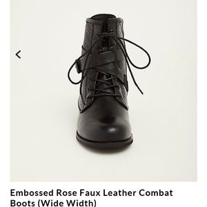 Embossed Rose Faux Leather Combat Boots